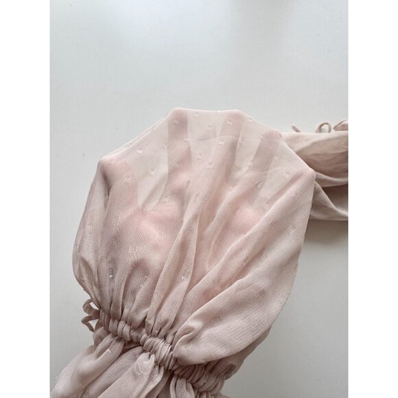 CHRISSY TEIGEN x REVOLVE Sands Nude Chiffon Ruched Off Shoulder Blouse, Size XS - Picture 8 of 14